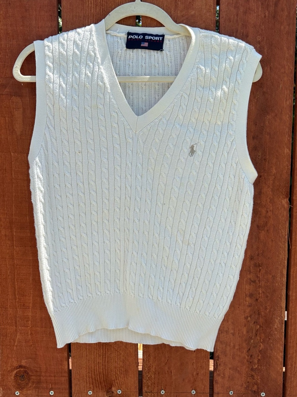 Polo by Ralph Lauren Cream Cable-Knit V-Neck Sweater Vest